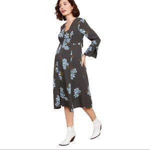 Mimi Maternity Floral Button V-Neck Crepe